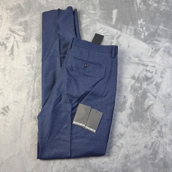 Bonobos Pants Mens 36x37 Heather Navy Slim Fit Italian Wool Dress Trousers‎ - Picture 15 of 16